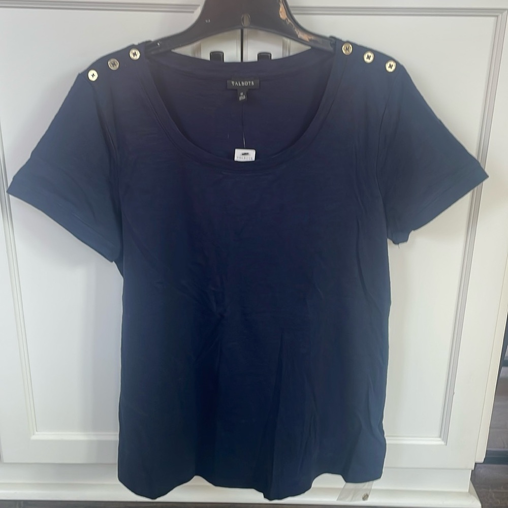 Talbots NWT Navy with Gold Short Sleeve Medium
